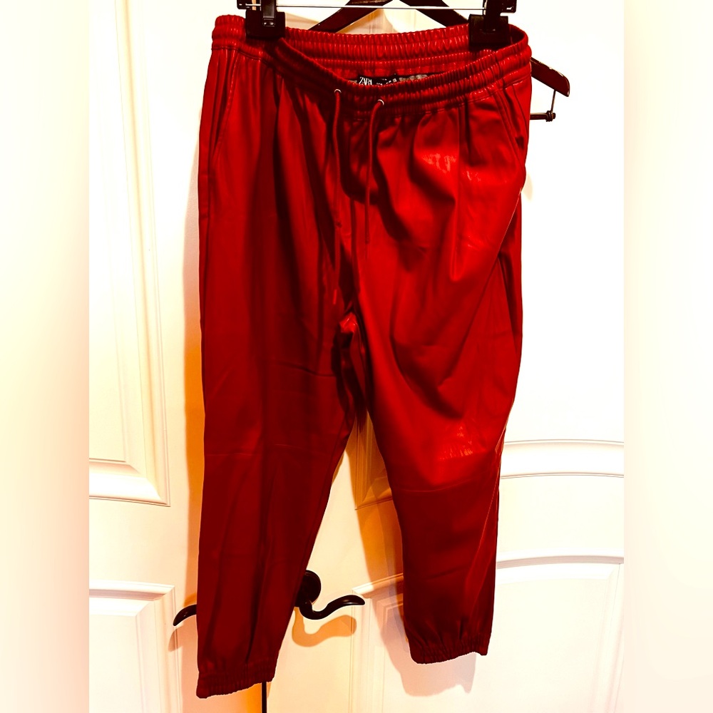 ZARA! STRETCH ELASTIC WAIST/ANKLE PANTS, SLACKS, Burgundy Size XL